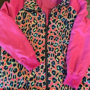 Crazy Train Leopard Print Track Jacket Hot Pink Womens Small Full Zip Reto 90s